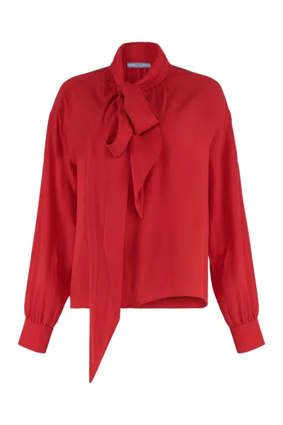 Prada Bow-front Silk Blouse With Asymmetric Fastening In Red
