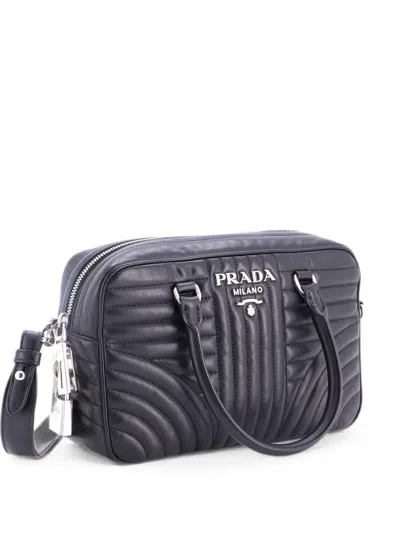 Pre-owned Prada Bowling Bag Diagramme Quilted Leather Medium Handbag In Black