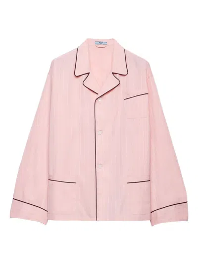 Prada Bowling-collar Piping Cotton Shirt In Pink