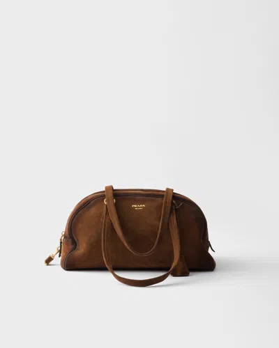 Prada Bowling Medium Suede Bag In Brown