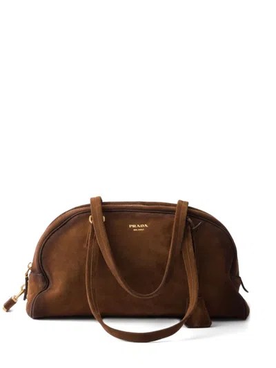 Prada Bowling Medium Suede Handbag In Brown