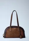 Prada Bowling Medium Suede Handbag In Brown