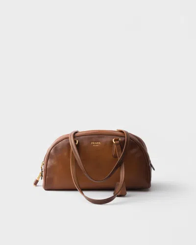 Prada Bowling Medium Top-handle Leather Bag In Brown