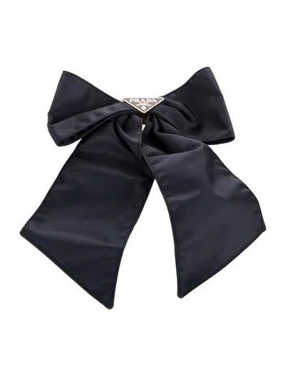 Pre-owned Prada Bowtie Triangle Logo Hair Clip In Blue