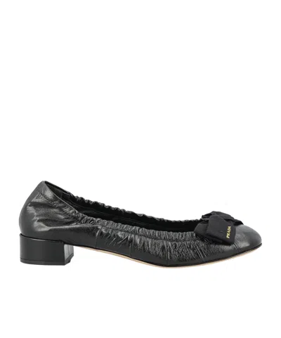 Prada Bow-tied Ballet Shoes In Black