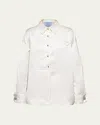 Prada Boxy Crystal Button Satin Double Shirt In Bianco