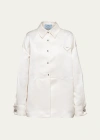 Prada Boxy Crystal Button Satin Double Shirt In F0009 Bianco
