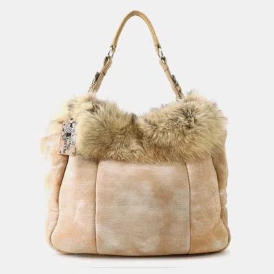 Pre-owned Prada Br3800 Fur Tote Beige Leather Fur Tote Bag