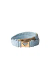 Prada Womens Light Blue Brand-plaque Woven Belt In Gray