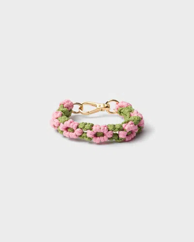 Prada Armband Aus Geflochtener Kordel In Blütenrosa/wiesengrün