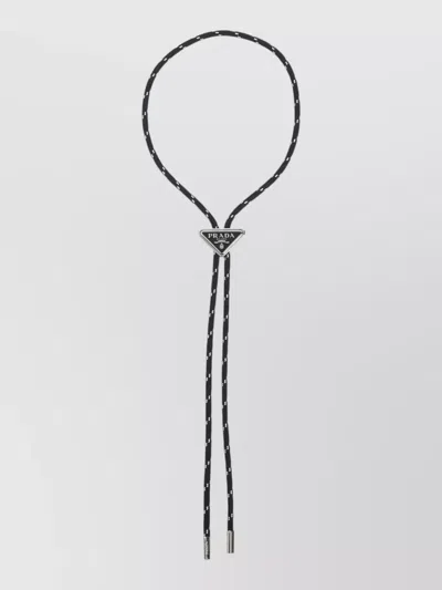Prada Braided Cord Necklace Adjustable Length Metal Tips In Black