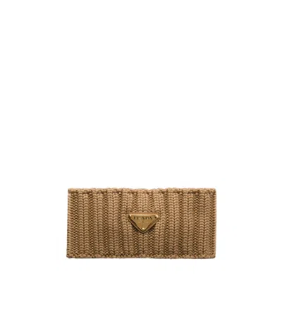 Prada Knit Virgin Wool Headband In F0040 Cammello