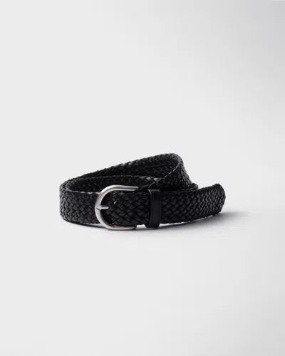 Prada Braided Leather Belt In Black
