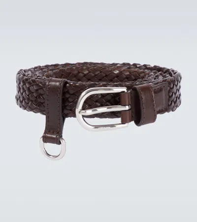 Prada Braided Leather Belt In Brown