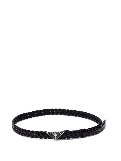 Prada Braided Leather Belt In Black  