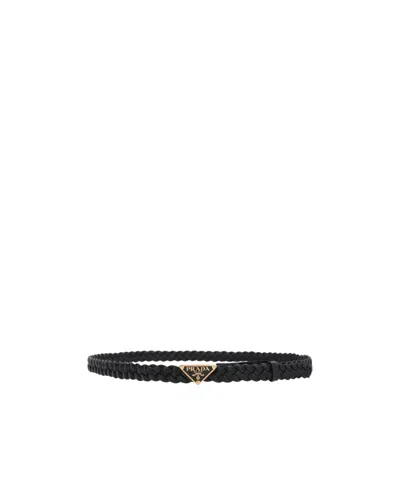 Prada Braided Leather Belt In Black