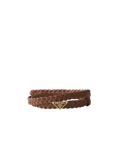 Prada Braided Leather Belt In Brown
