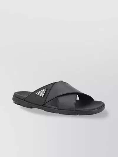 PRADA BRAIDED LEATHER CROSS STRAP SANDALS