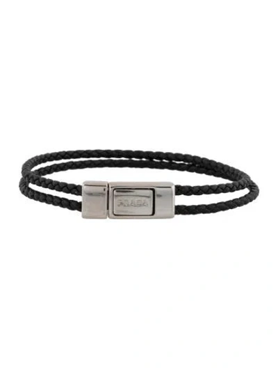 Pre-owned Prada Braided Nappa Leather Bangle Bracelet, 8.25" In Black
