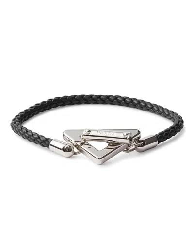Prada Braided Nappa Leather Bracelet In Black