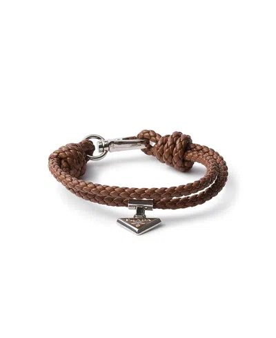 Prada Braided Nappa Leather Bracelet In Brown