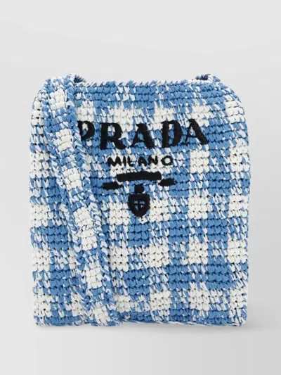 Prada Braided Raffia Foldover Crossbody With Chain In Blue