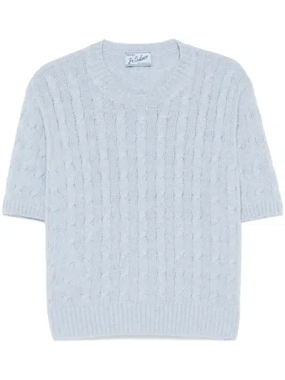 PRADA PRADA BRAIDED RE-CASHMERE BLUE TOP