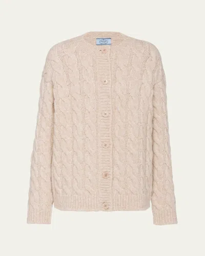 Prada Braided Wool Cardigan In Cera