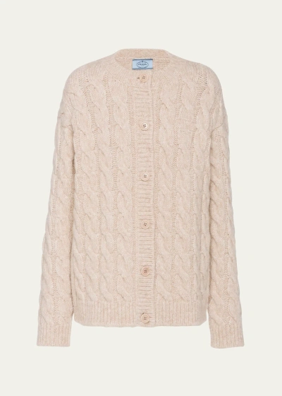 Prada Braided Wool Cardigan In F0507 Cera