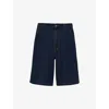 Prada Mens Blue Brand-plaque Multi-pocket Regular-fit Washed-denim Bermuda Shorts In Blue