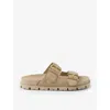 PRADA BRAND-PLAQUE BUCKLED SUEDE SLIDERS