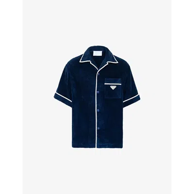 Prada Cotton Bowling Shirt In Blue