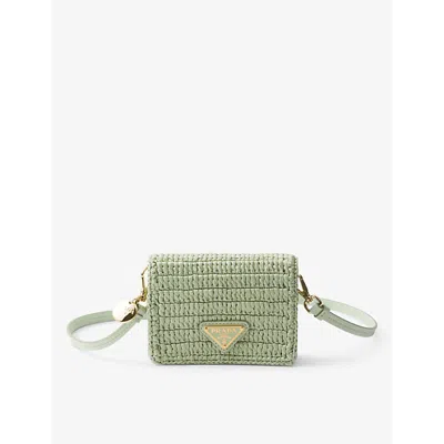 Prada Green Brand-plaque Crochet Card Holder