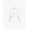 PRADA WOMENS WHITE BRAND-PLAQUE CROPPED DENIM JACKET