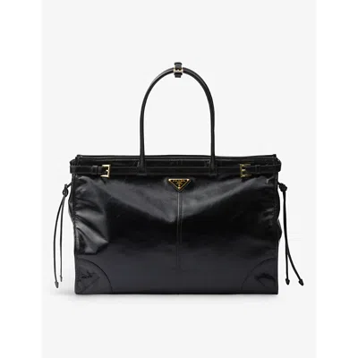 Prada Womens Black Brand-plaque Large Leather Shoulder Bag In Neutral