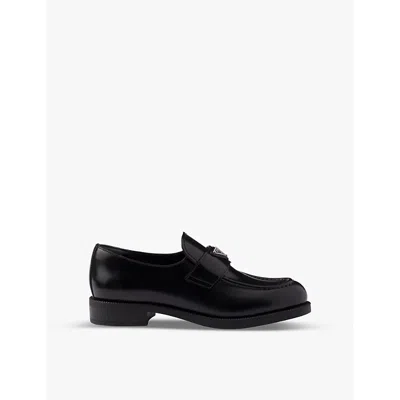 Prada Womens Black Brand-plaque Leather Loafers
