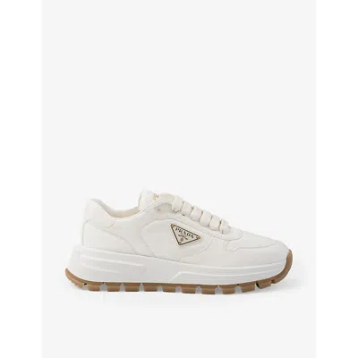 Prada Womens Neutral Brand-plaque Leather Low-top Trainers