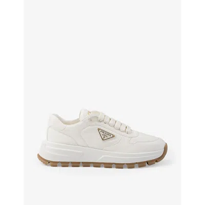 PRADA WOMENS NEUTRAL BRAND-PLAQUE LEATHER LOW-TOP TRAINERS EUR 40.5 / 7.5 UK