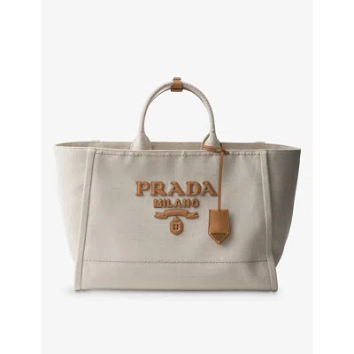 Prada Womens Neutral Brand-plaque Linen-blend Tote Bag
