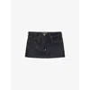 PRADA BRAND-PLAQUE LOW-RISE DENIM MINI SKIRT