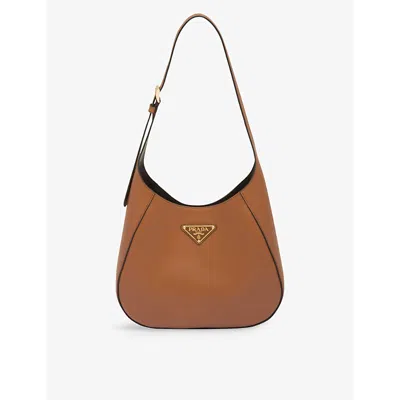 Prada Womens Brown Brand-plaque Medium Leather Shoulder Bag