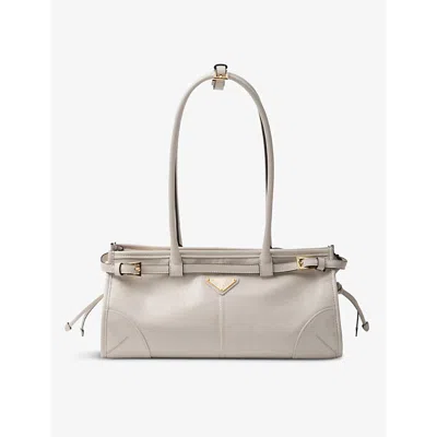 Prada Womens White Brand-plaque Medium Leather Shoulder Bag In Gray