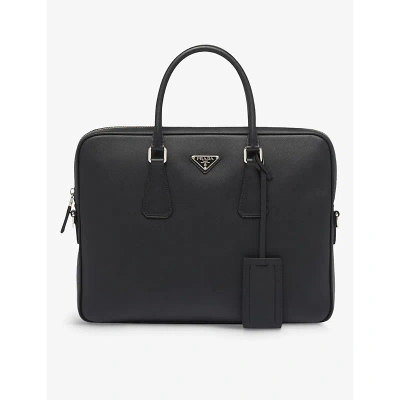 Prada Womens Black Brand-plaque Saffiano-leather Work Bag