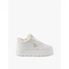 Prada Logo Sport Genuine Shearling Lined Sneaker In White