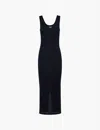 Prada Womens Blue Brand-plaque Slim-fit Cotton Midi Dress In Blue