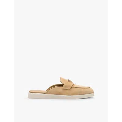 PRADA WOMENS NEUTRAL BRAND-PLAQUE SUEDE MULES EUR 37 / 4 UK