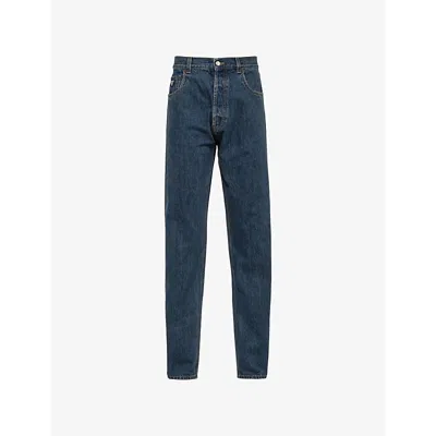 Prada Mens Blue Branded-plaque Five-pocket Classic-fit Jeans