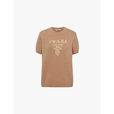 PRADA WOMENS PRADA BRANDED SHORT-SLEEVED WOOL AND CASHMERE SWEATSHIRT