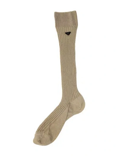 Pre-owned Prada Branded Triangle Enamel Socks In Gold