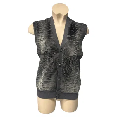 Pre-owned Prada Breitschwanz Fur Vest In Slate Gray